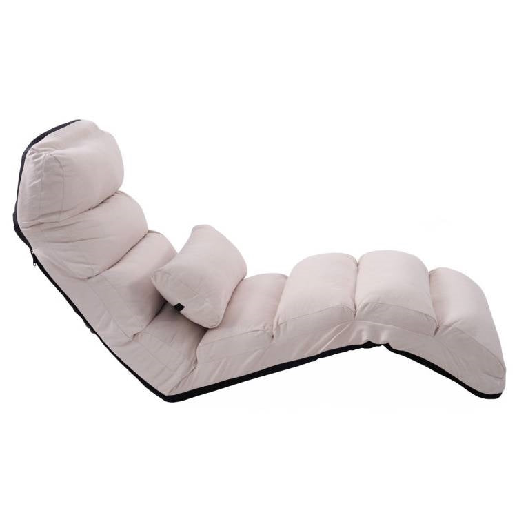 Foldable Multi-Position Sofa Bed Lounger Couch with Pillow in Beige Faux Suede-0