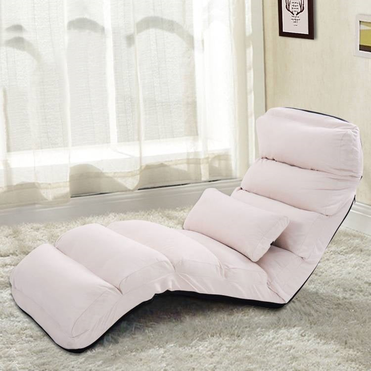 Foldable Multi-Position Sofa Bed Lounger Couch with Pillow in Beige Faux Suede-1