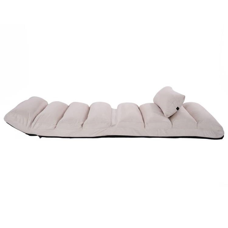 Foldable Multi-Position Sofa Bed Lounger Couch with Pillow in Beige Faux Suede-2