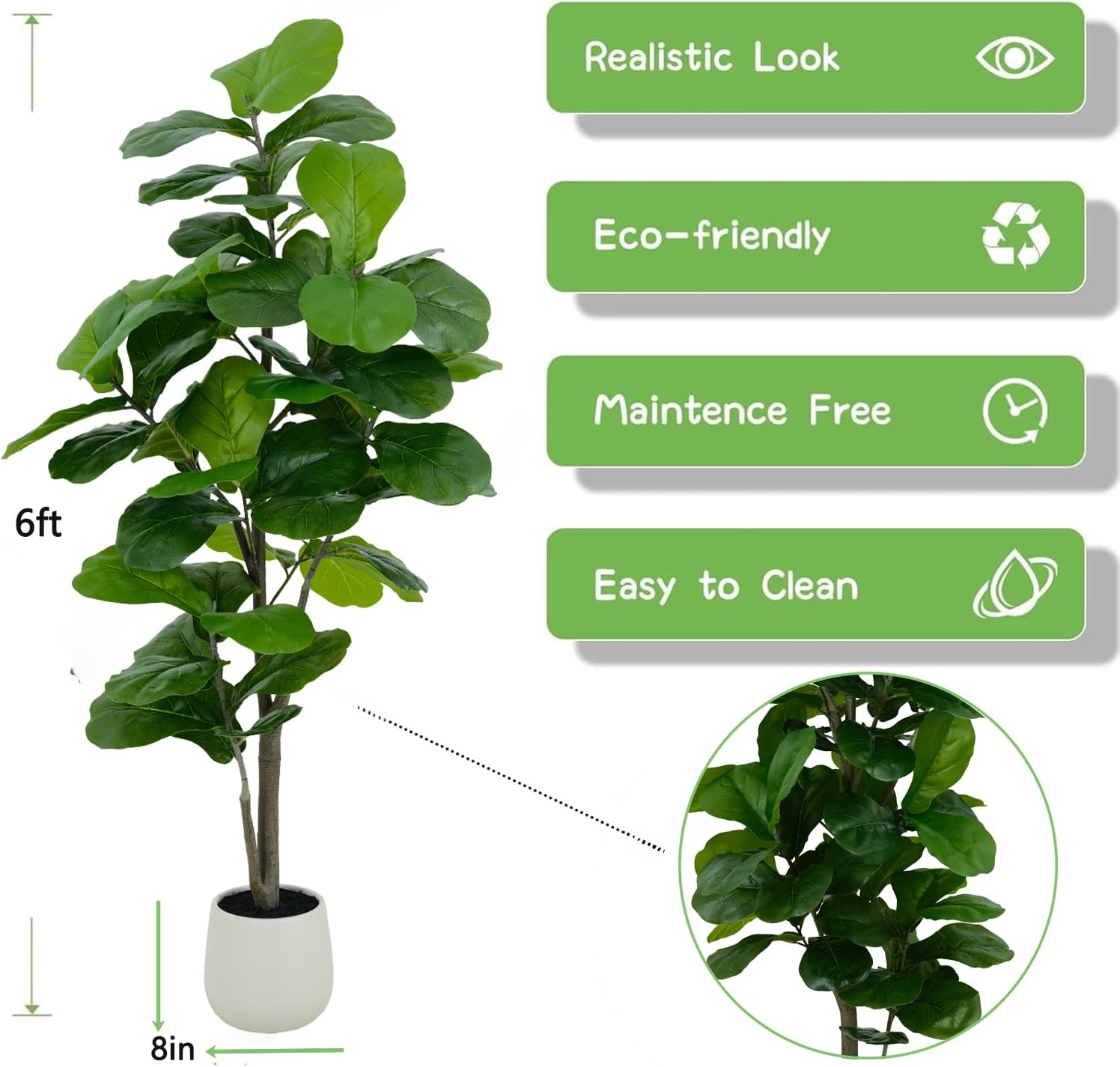 Faux Artificial Fiddle Leaf Fig Tree 6'-3