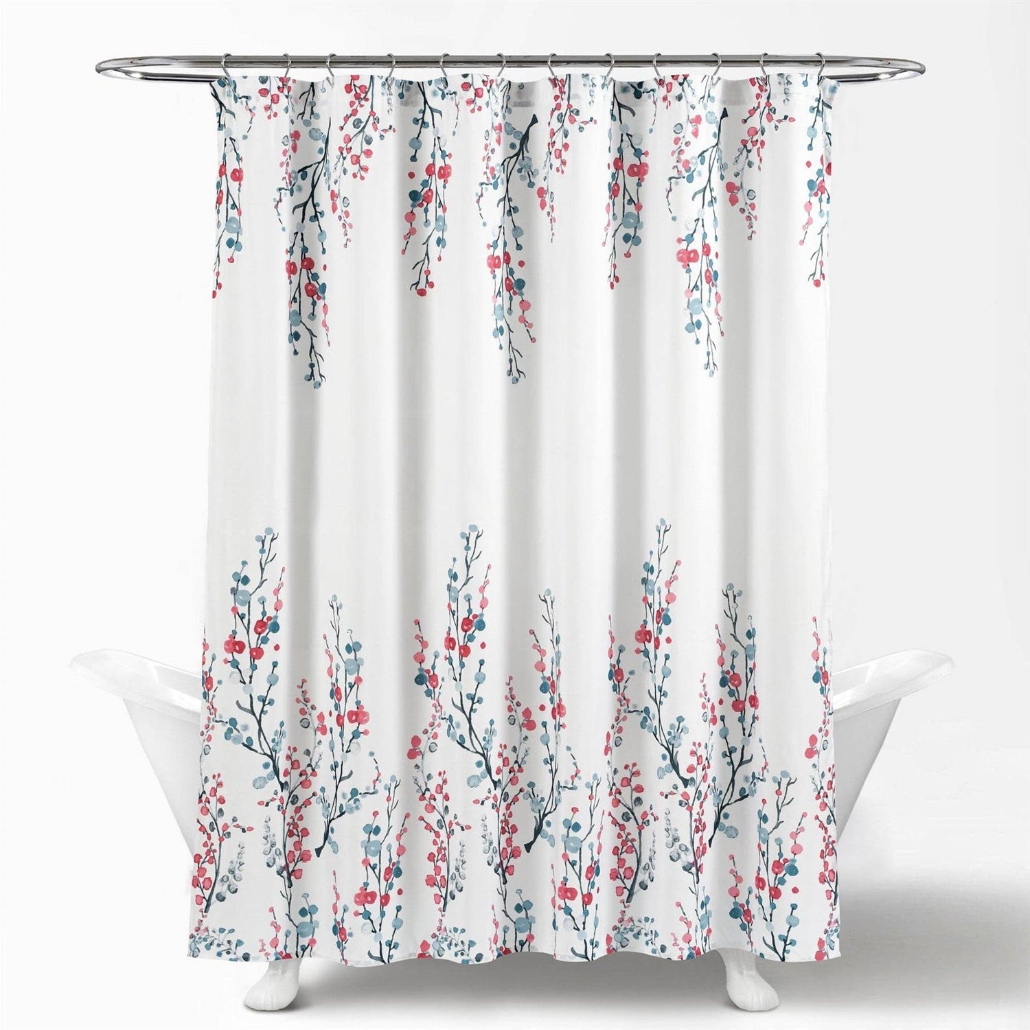 72-inch White Blue Coral Watercolor Floral Shower Curtain-0