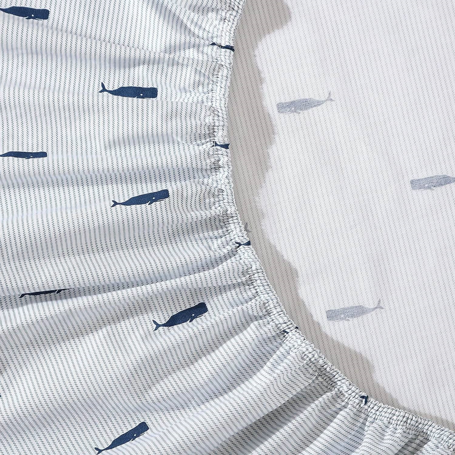 Full size Coastal Beach 100-Percent Cotton Navy Blue White Stripe Sheet Set-2