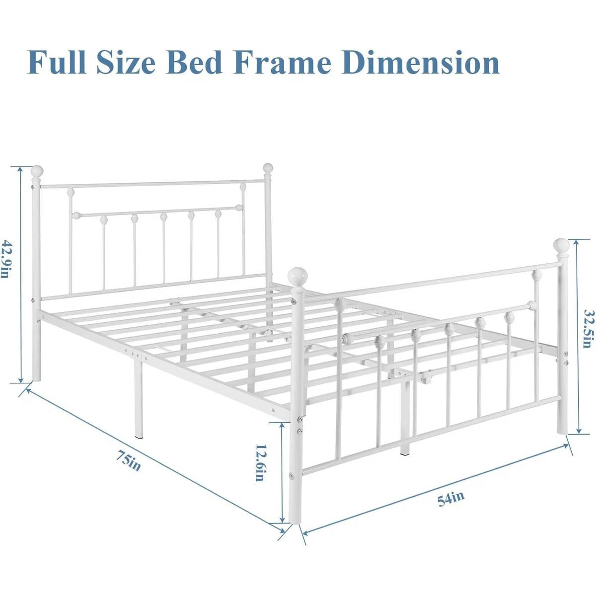 Full Vintage Style White Metal Platform Bed Frame with Headboard Footboard-4