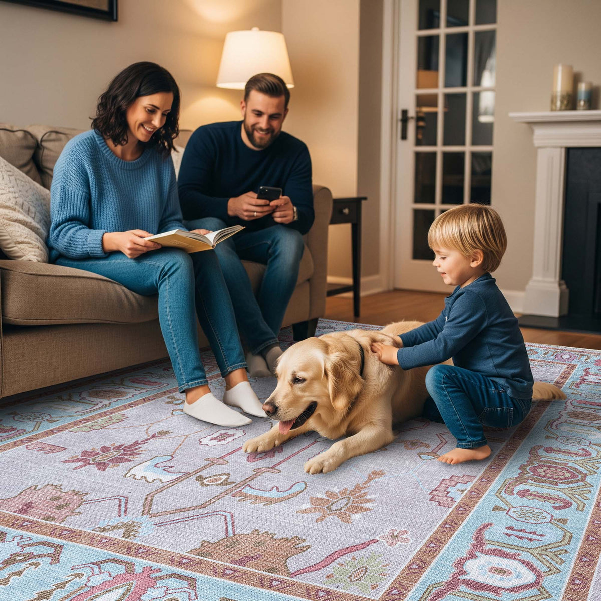 Joelle Pink Blue Modern Oushak Rug