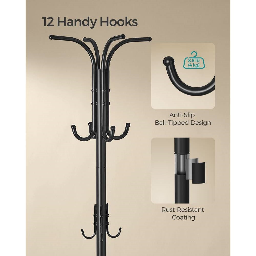 Heavy Duty Black Metal Coat Rack with Umbrella Holder-1