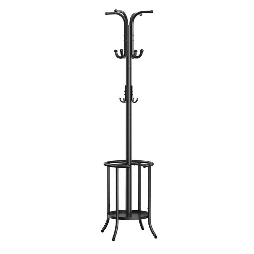 Heavy Duty Black Metal Coat Rack with Umbrella Holder-2