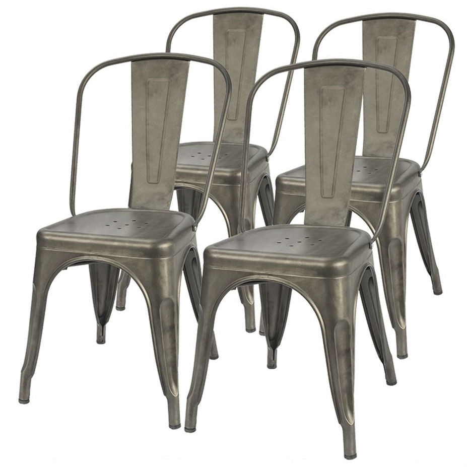 Set of 4 - Stackable Modern Cafe Bistro Dining Side Chair in Gun Metal Finish-0