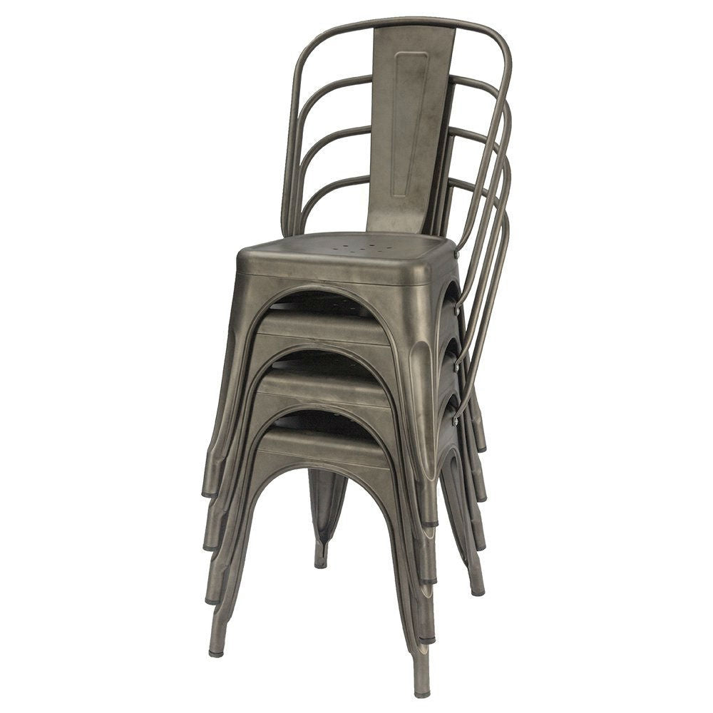 Set of 4 - Stackable Modern Cafe Bistro Dining Side Chair in Gun Metal Finish-2