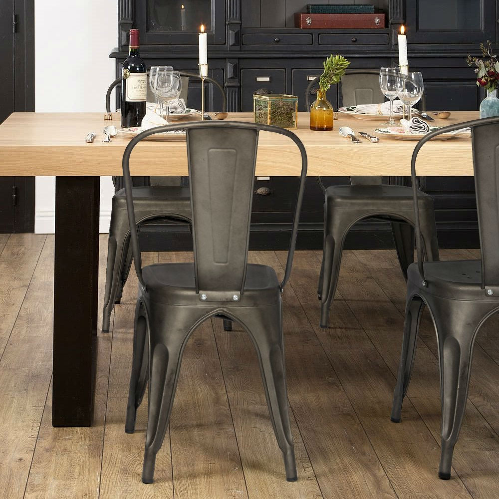 Set of 4 - Stackable Modern Cafe Bistro Dining Side Chair in Gun Metal Finish-4