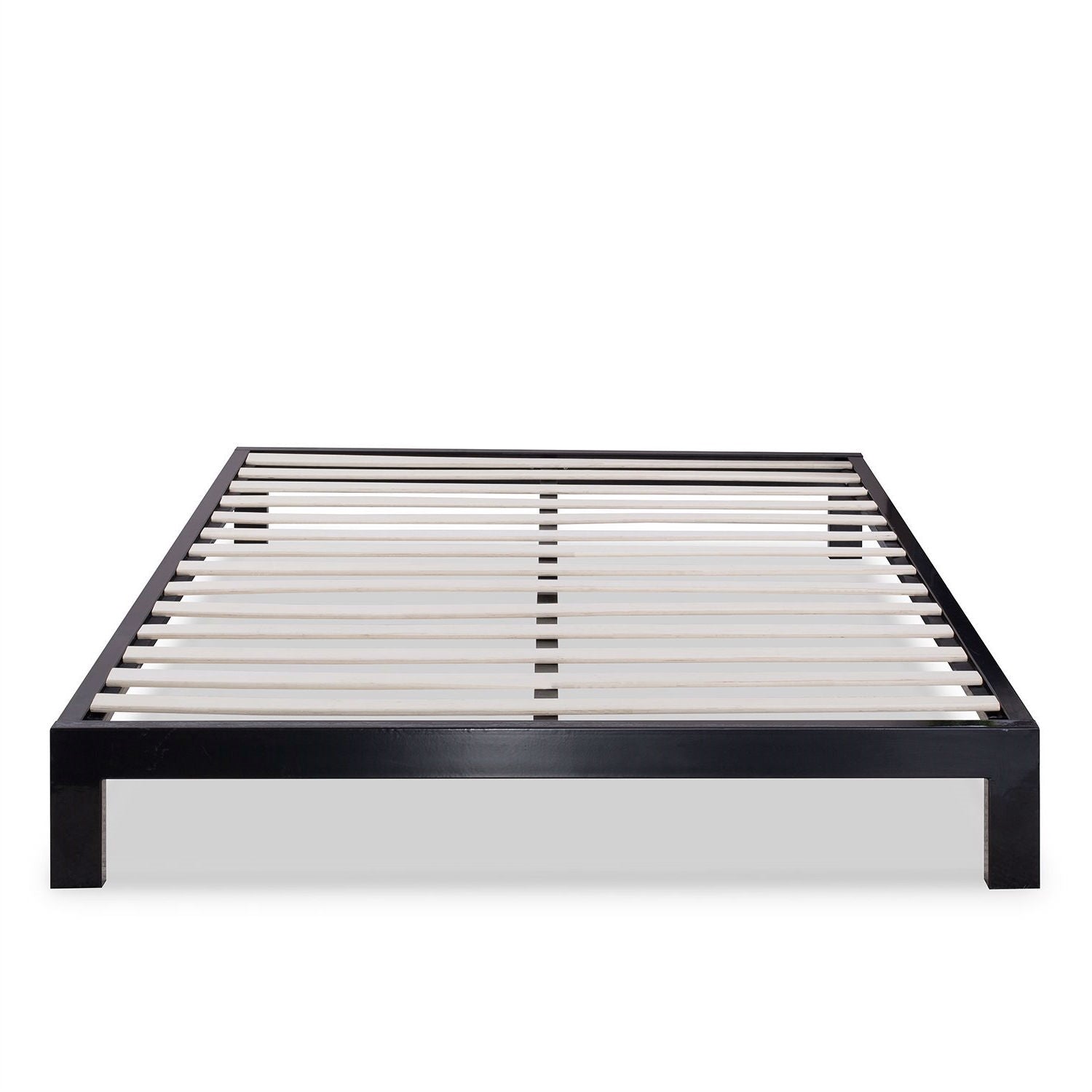 Full size Contemporary Black Metal Platform Bed with Wooden Slats-0