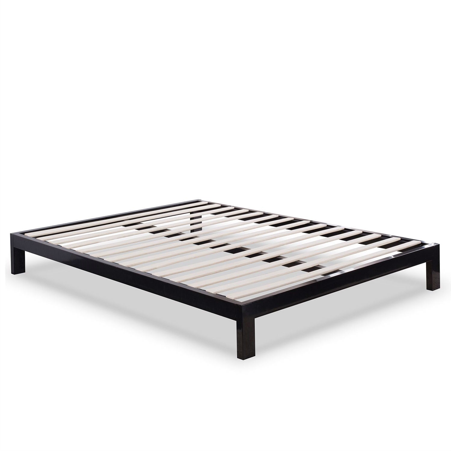 Full size Contemporary Black Metal Platform Bed with Wooden Slats-1