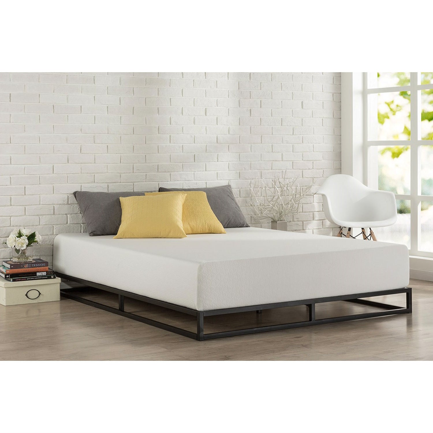 Full size 6-inch Low Profile Metal Platform Bed Frame with Wooden Slats-1