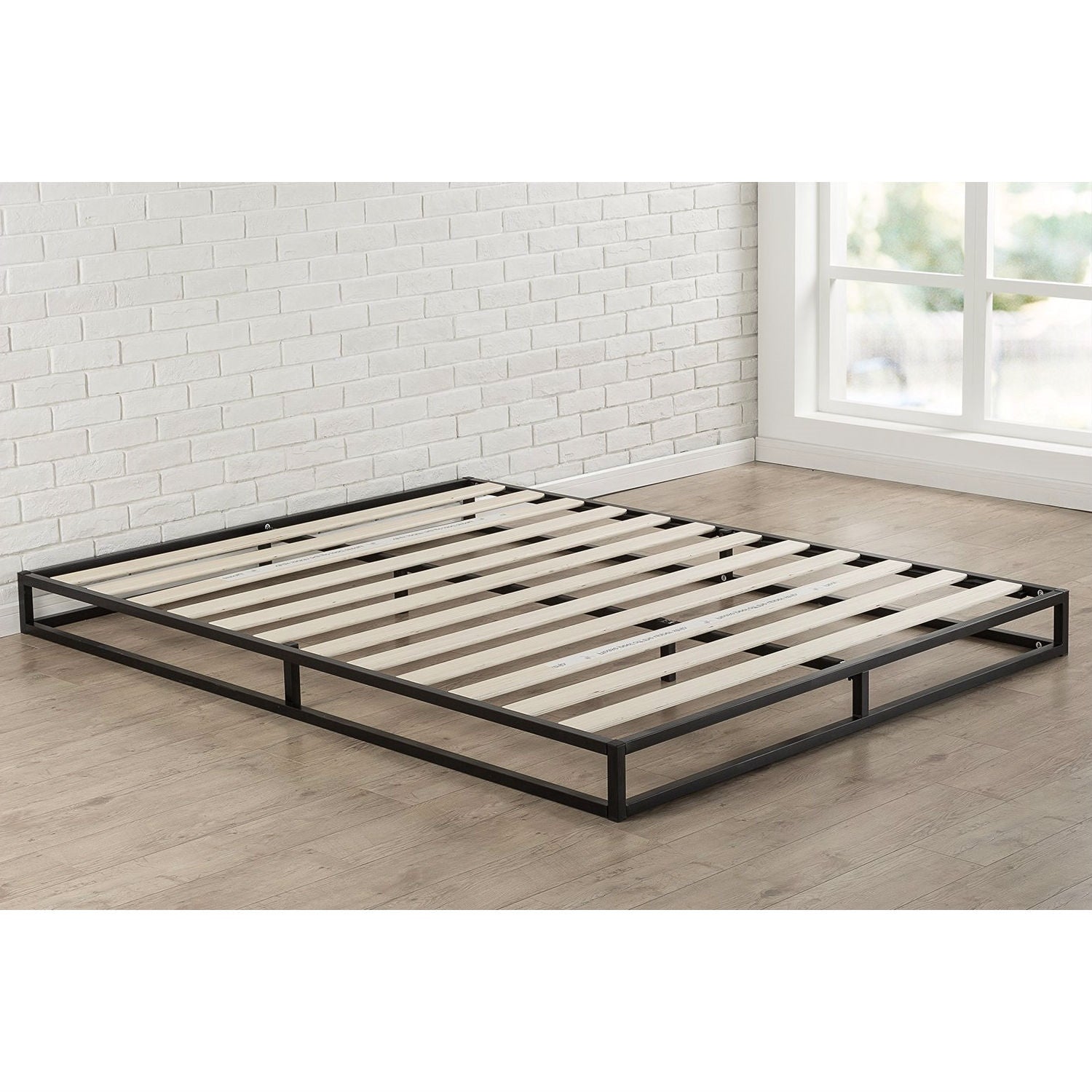 Full size 6-inch Low Profile Metal Platform Bed Frame with Wooden Slats-2