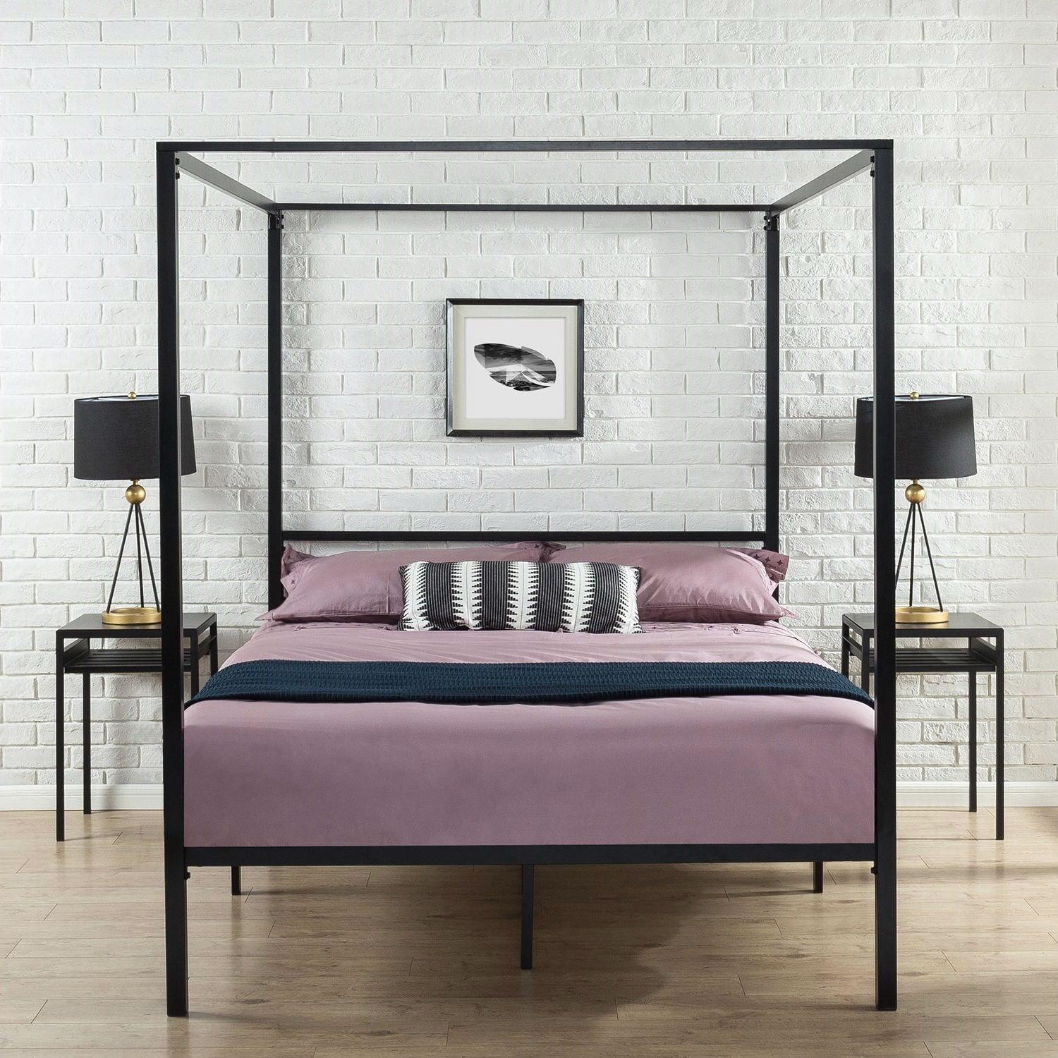 Full size Modern Black Metal Canopy Bed Frame - PRHOMZ