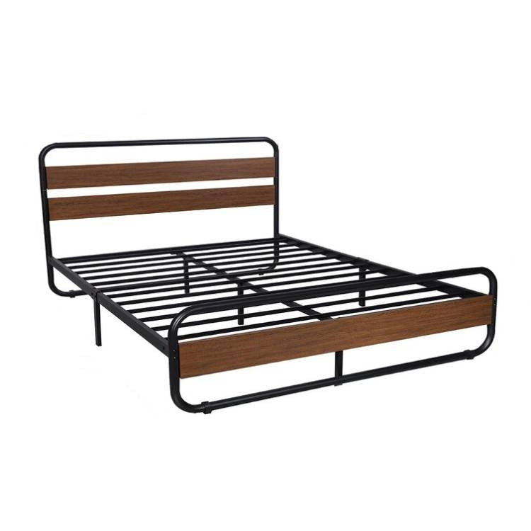 Full Heavy Duty Industrial Modern Metal Wood Platform Bed Frame with Headboard-4