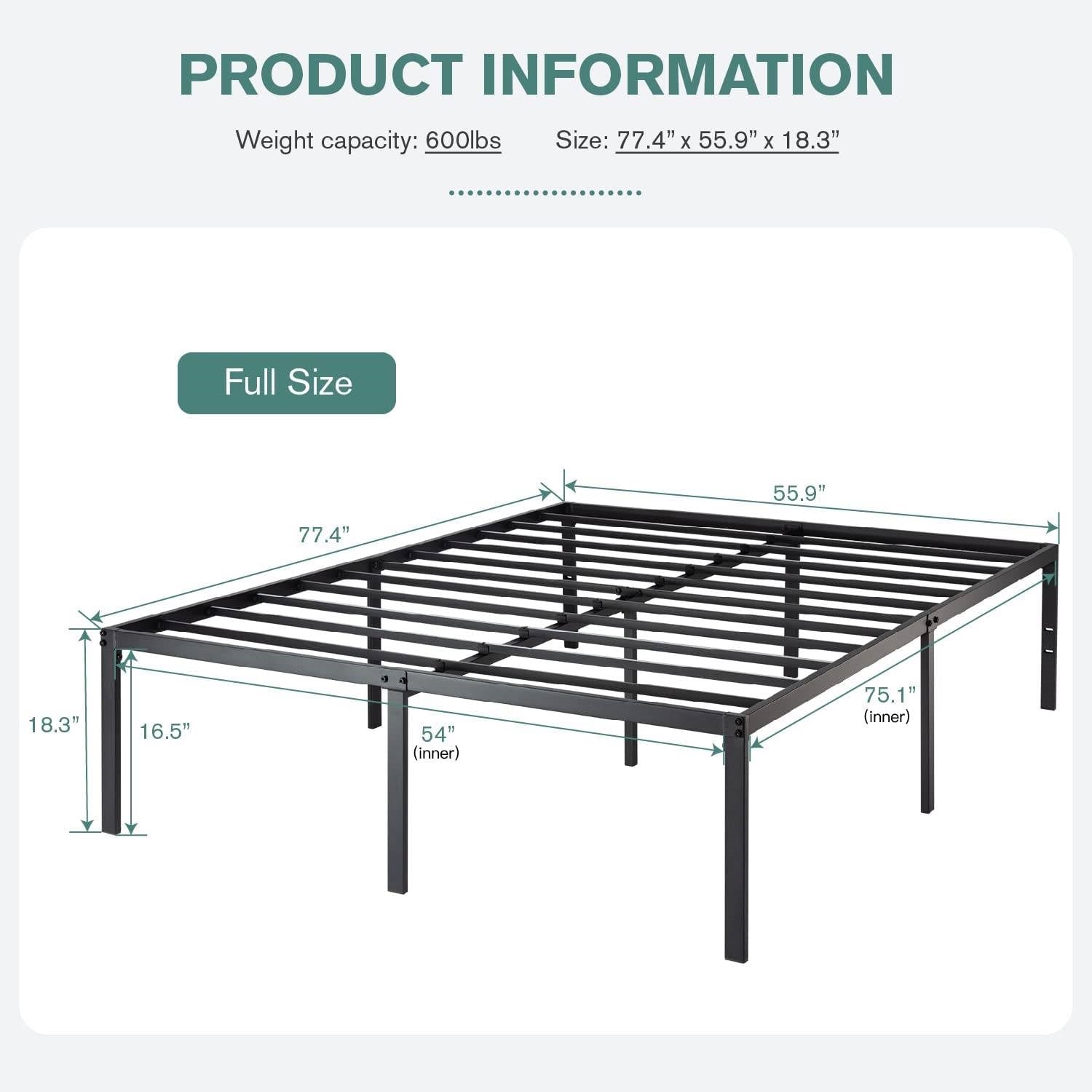 Full 18-inch Metal Platform Bed Frame with Under-Bed Storage Space-3