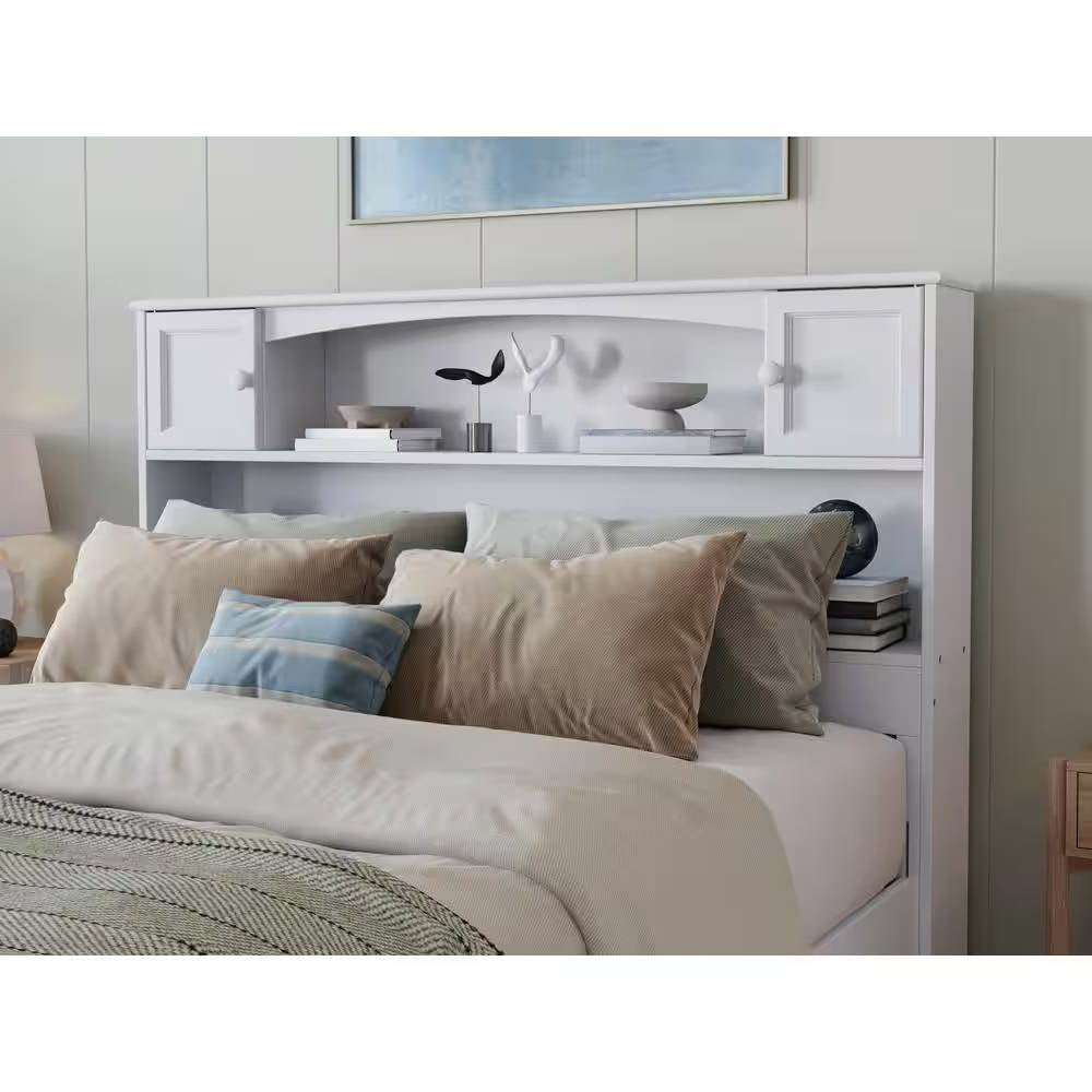 Full size Farmhouse Bookcase Headboard in White Wood Finish-0