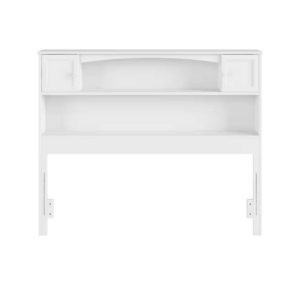 Full size Farmhouse Bookcase Headboard in White Wood Finish-3