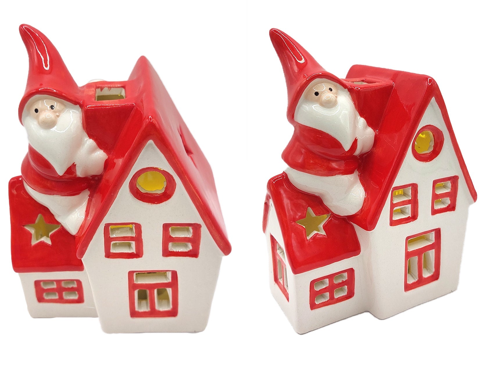 Christmas Ceramic Ornament - Christmas Cottage with Santa by Wizardi F07N7-6-2