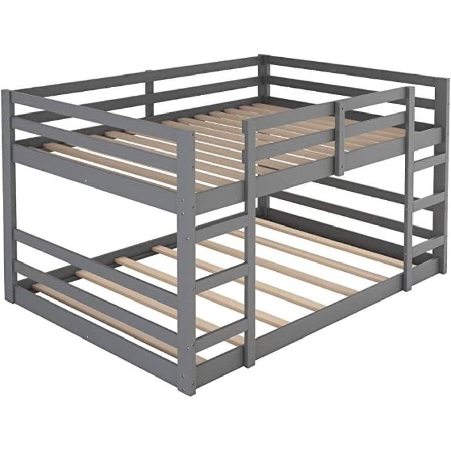 Full over Full Modern Low Profile Bunk Bed in Grey Wood Finish-0