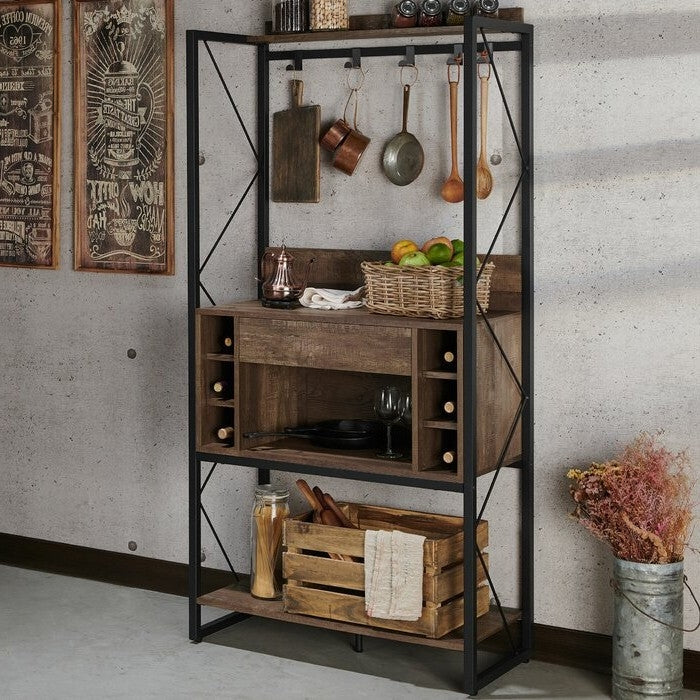 Farmhouse Oak Iron Baker's Wine Storage Rack-3