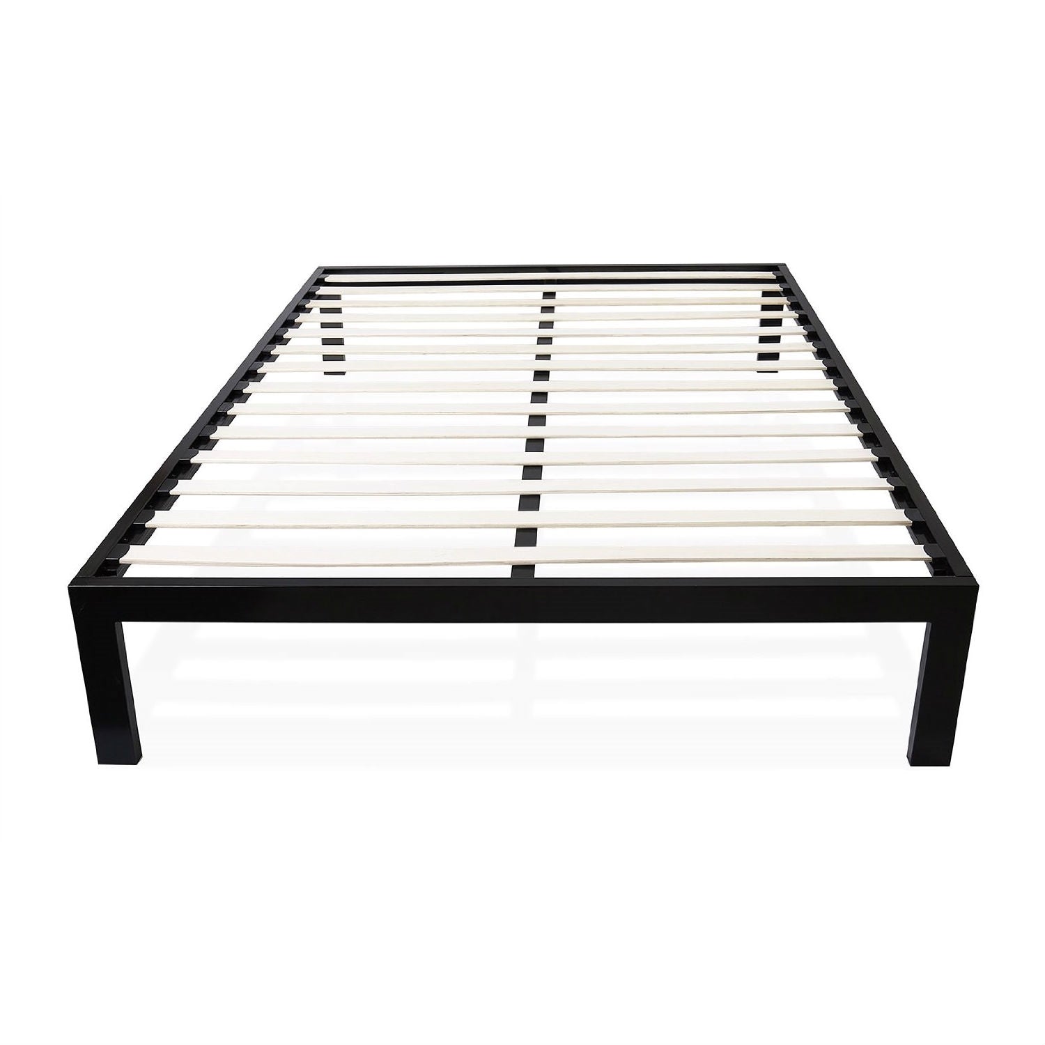 Full size Simple Black Metal Bed Frame Platform with Wooden Slats-0