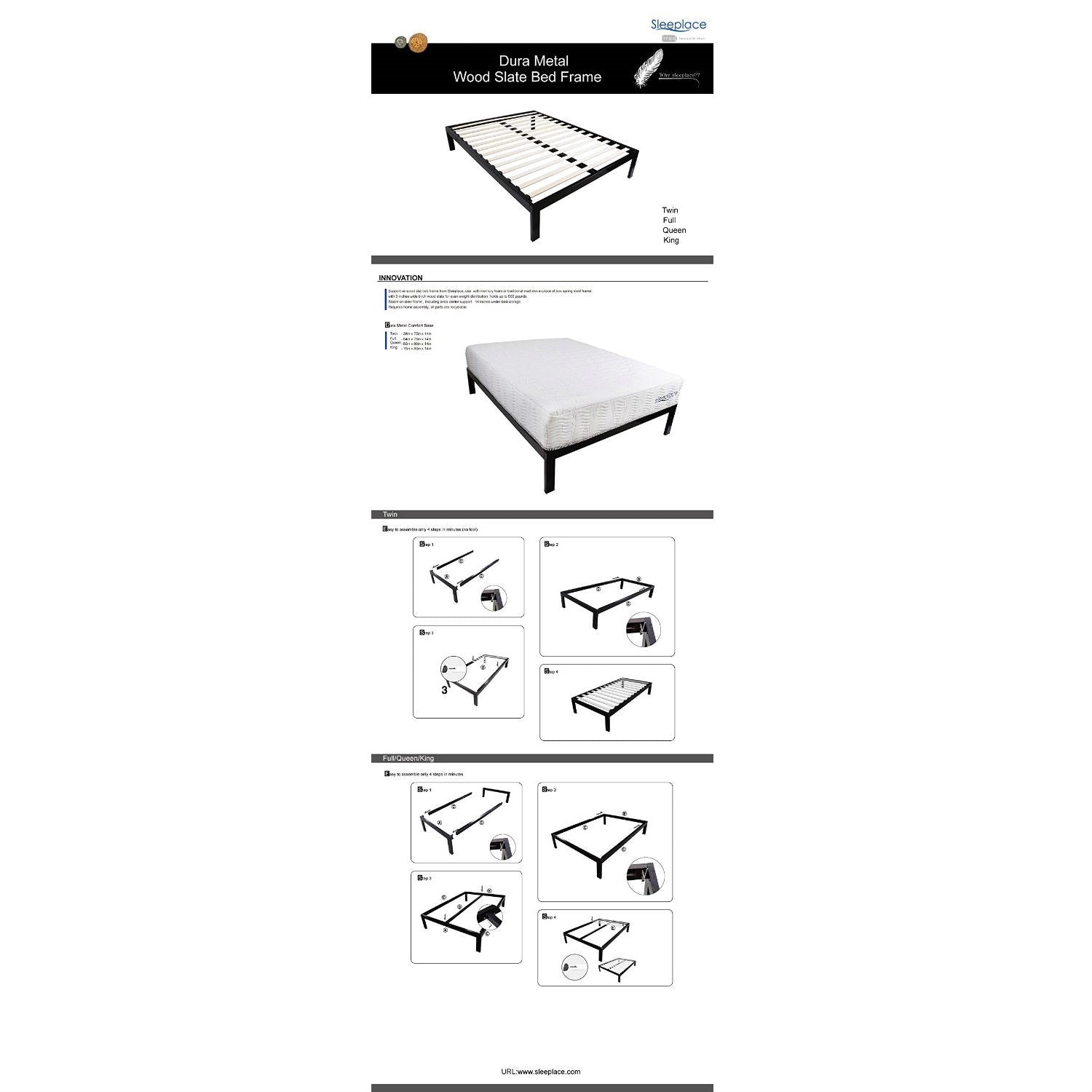 Full size Simple Black Metal Bed Frame Platform with Wooden Slats-2
