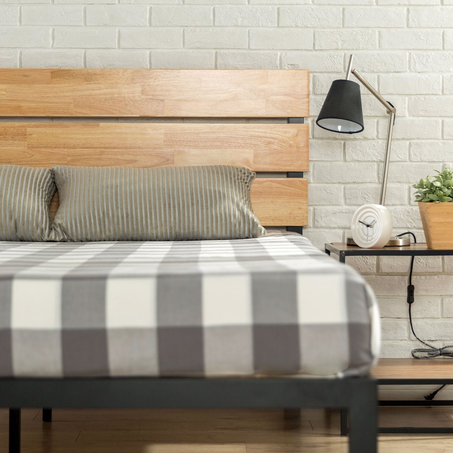 Full size Metal Platform Bed Frame with Wood Slats and Headboard-2