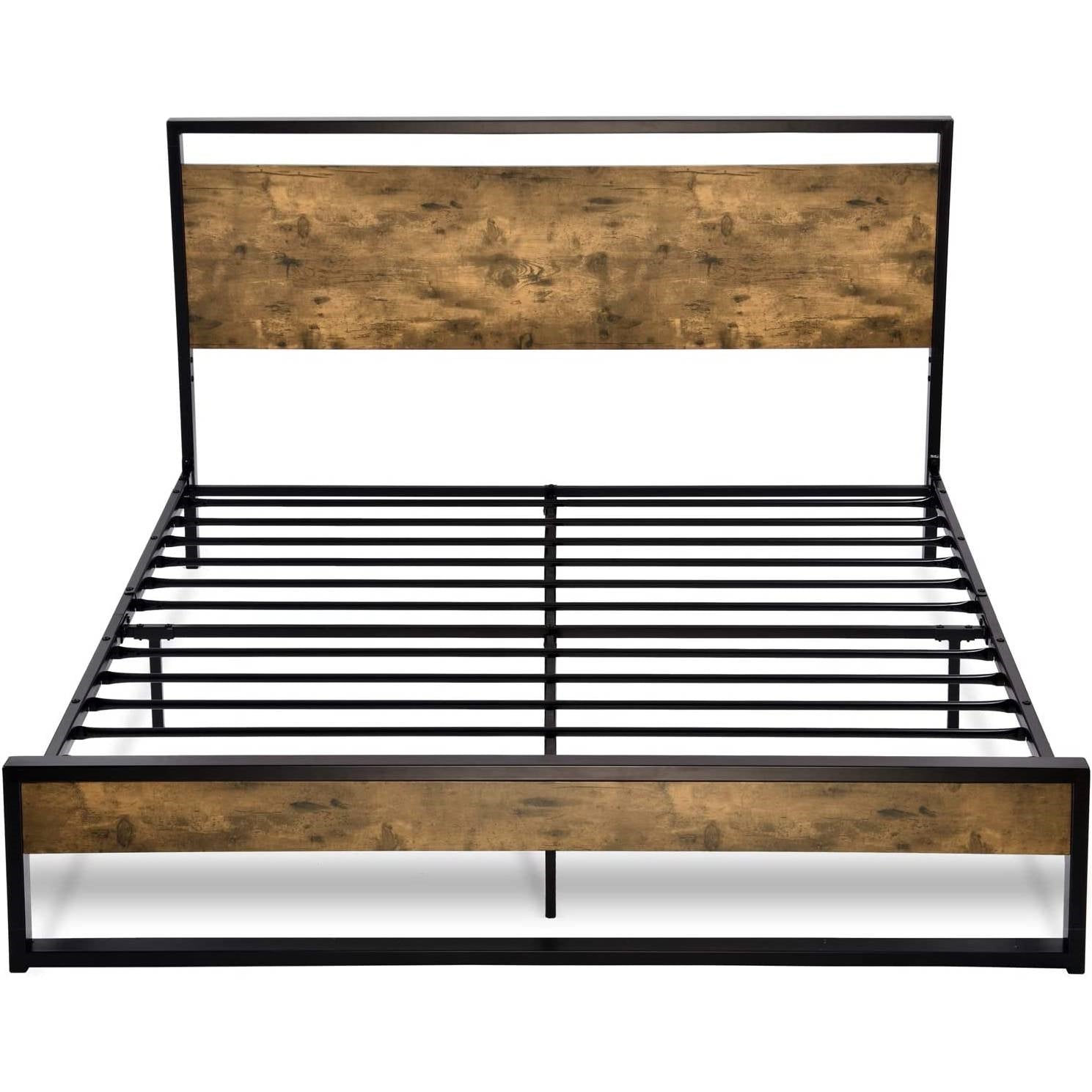 Full size Metal Wood Platform Bed Frame with Industrial Headboard-0