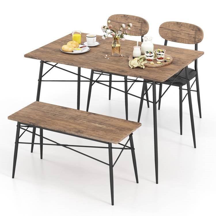 Modern 4-Piece Dining Set with Wood Top Table 2 Chairs and Bench-1