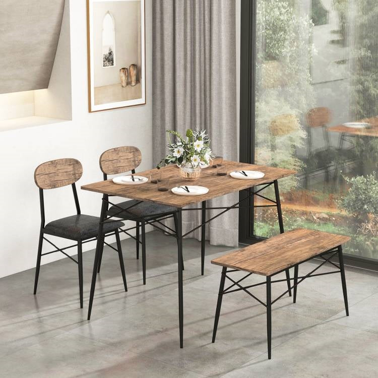 Modern 4-Piece Dining Set with Wood Top Table 2 Chairs and Bench-2