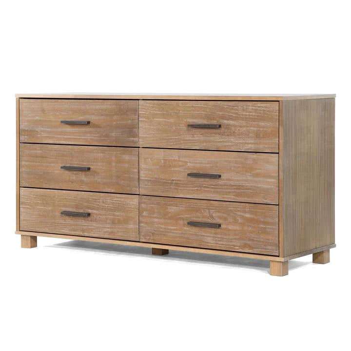 Modern Farmhouse Solid Wood 6 Drawer Double Dresser in Rustic Pine Finish-0