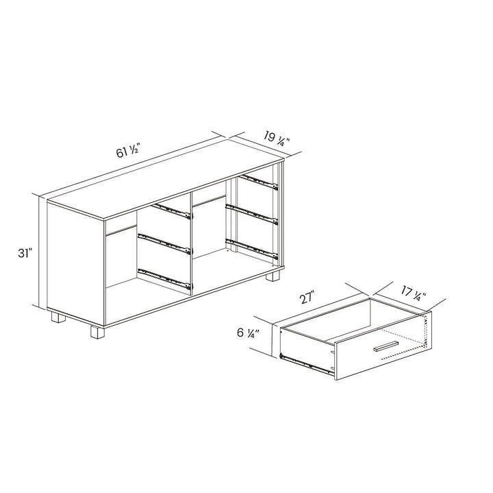 Modern Farmhouse Solid Wood 6 Drawer Double Dresser in Rustic Pine Finish-4