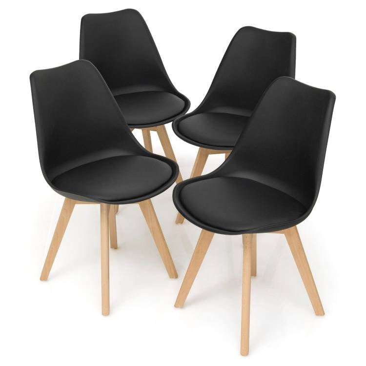 Set of 4 Modern Mid-Century Style Black PU Leather Dining Chairs with Wood Legs-0