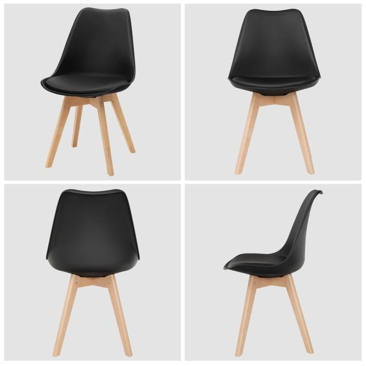 Set of 4 Modern Mid-Century Style Black PU Leather Dining Chairs with Wood Legs-3