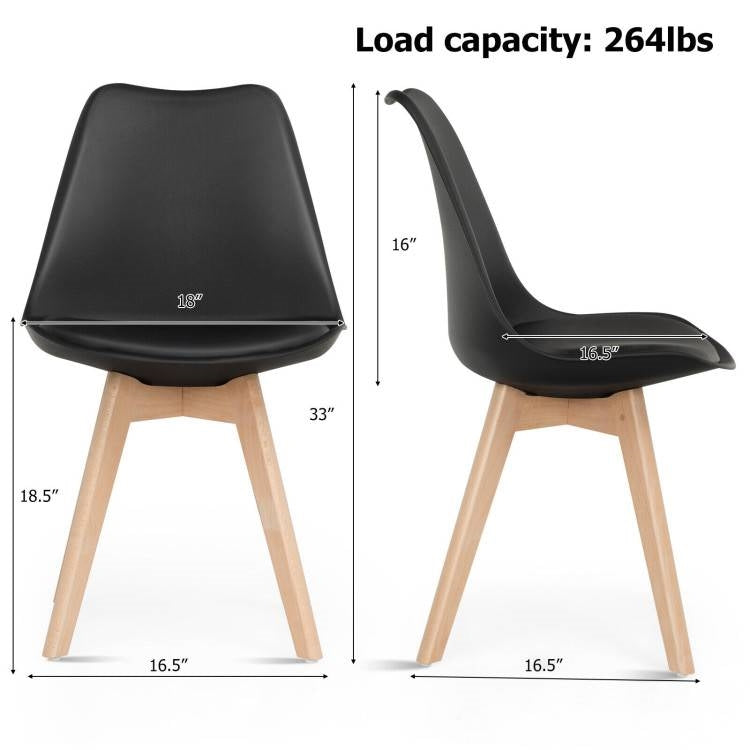 Set of 4 Modern Mid-Century Style Black PU Leather Dining Chairs with Wood Legs-4