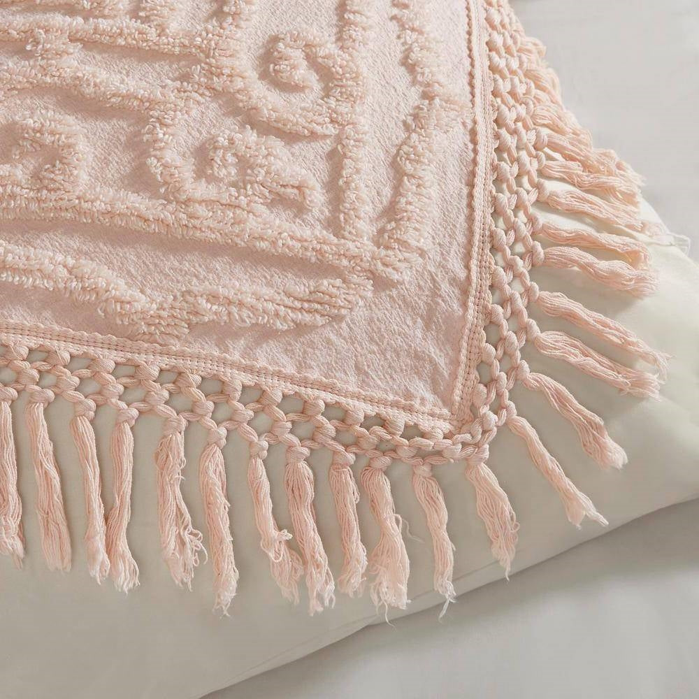 Full/Queen 100-Percent Cotton Chenille Bedspread with Fringe Hem in Pink Blush-3