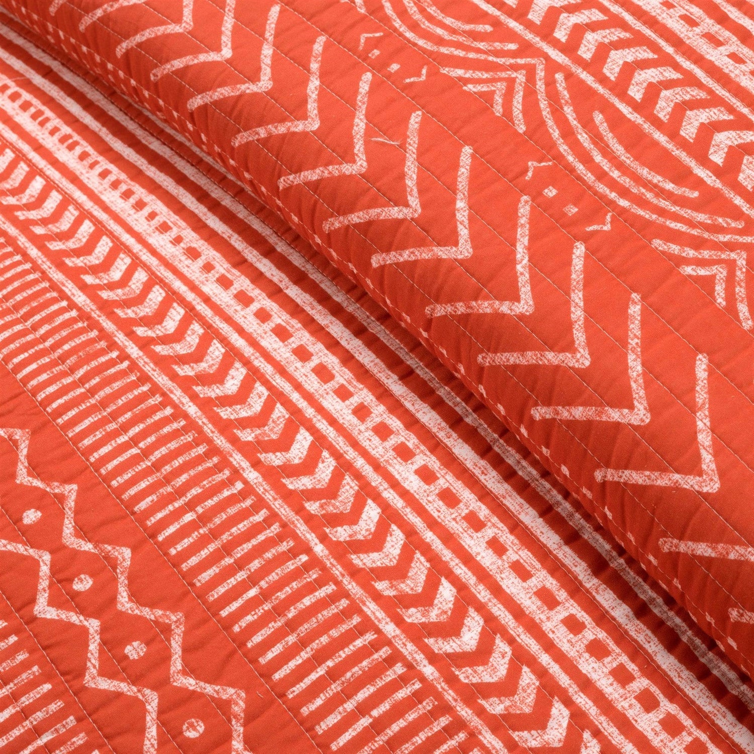 Full/Queen Scandinavian Chevron Orange White Stripe Reversible Cotton Quilt Set-2