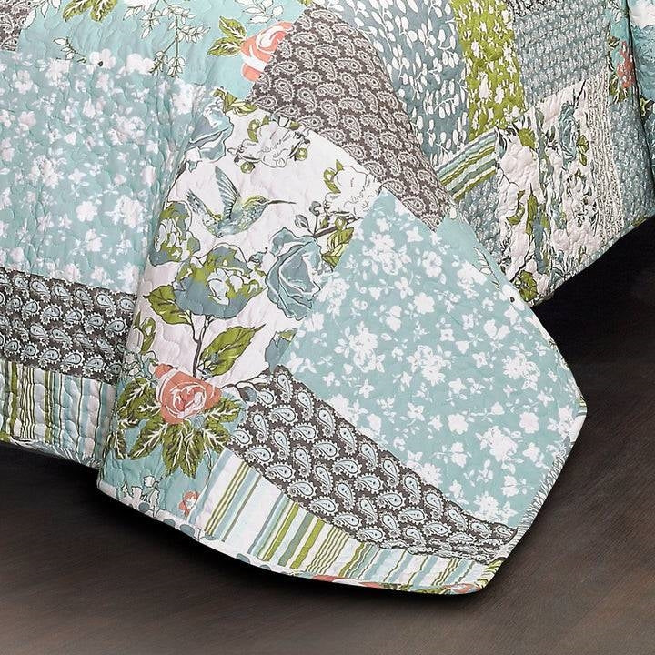 Full/Queen Boho Floral Blue Cotton Lightweight Quilt Set-2