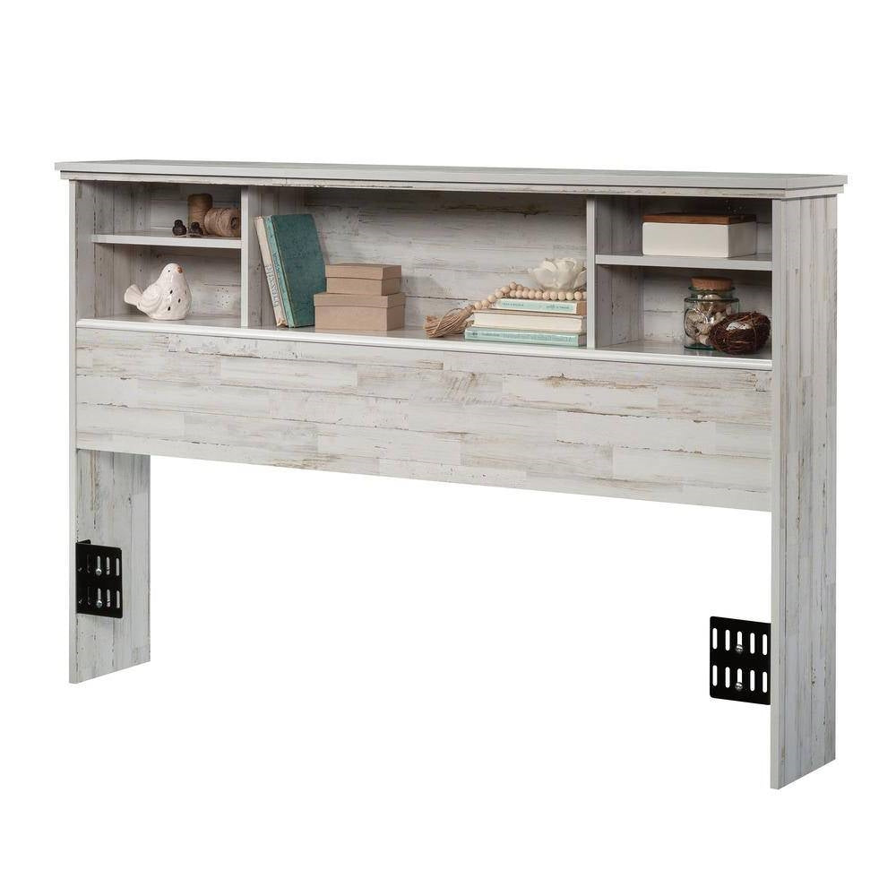 Full / Queen size Farmhouse Bookcase Headboard in Grey White Wood Finish-0