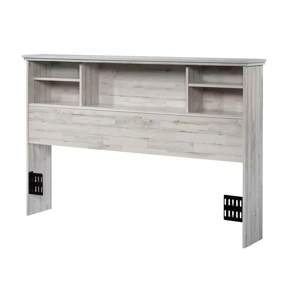 Full / Queen size Farmhouse Bookcase Headboard in Grey White Wood Finish-2