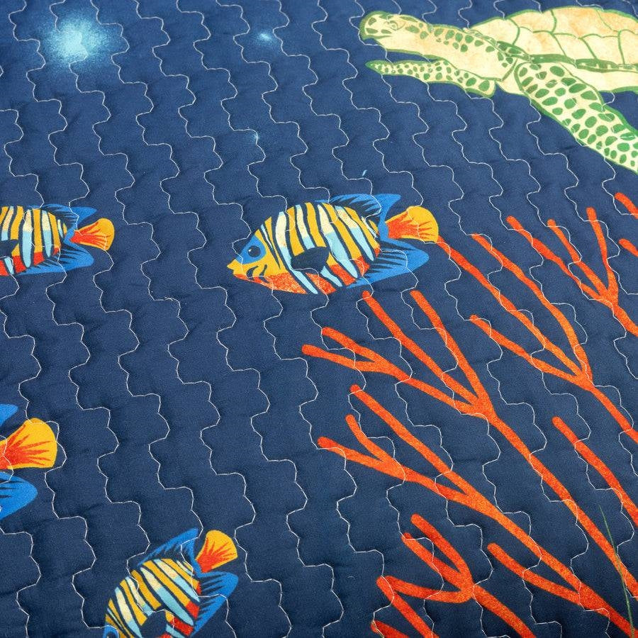 Full/Queen 3 Piece Ocean Navy Blue Clown Fish Coral Reef Reversible Quilt Set-2