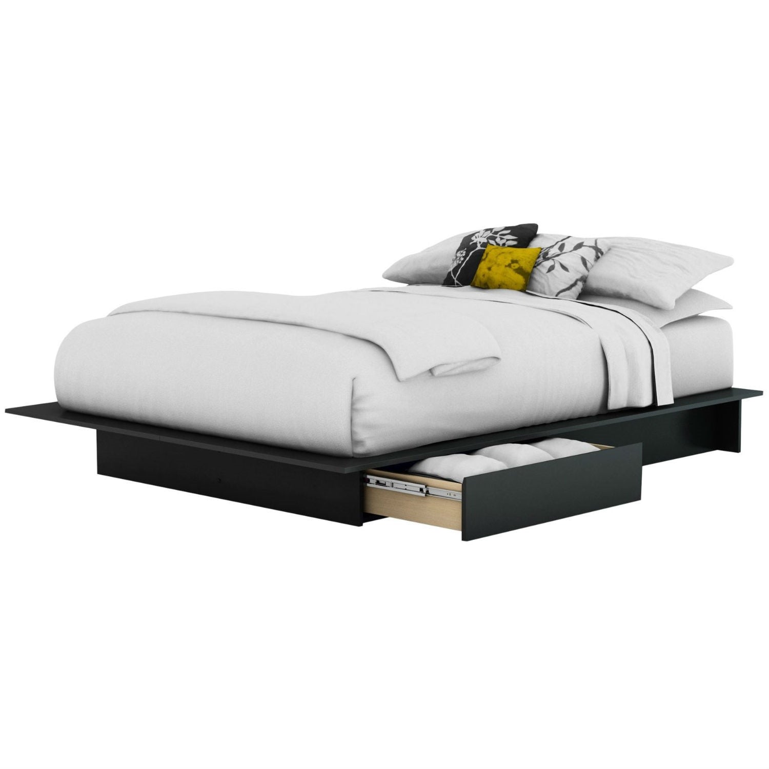 Full / Queen size Modern Platform Bed Frame with 2 Storage Drawers-0