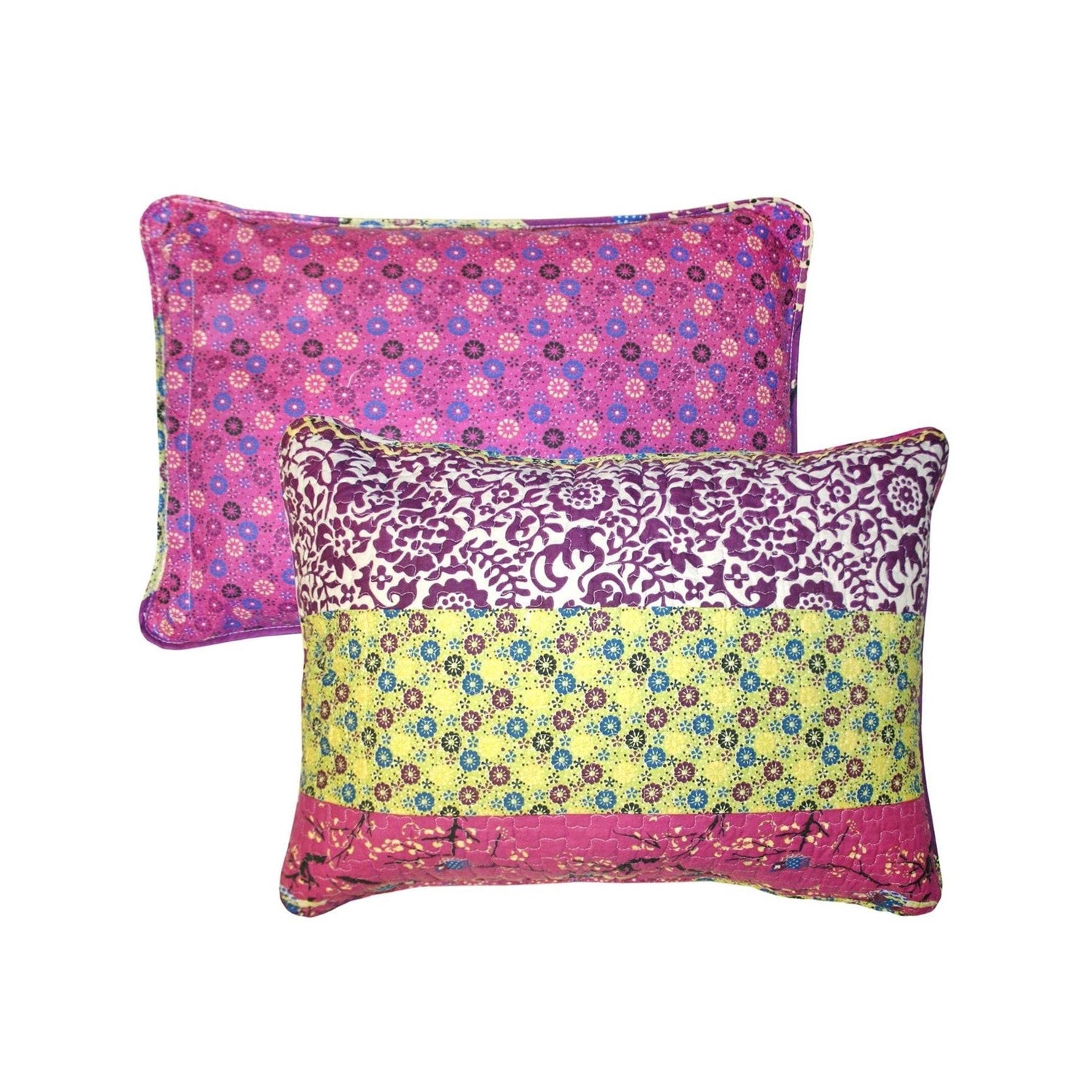 Full/Queen Vibrant Purple Yellow Boho Floral Reversible Lightweight Quilt Set-3