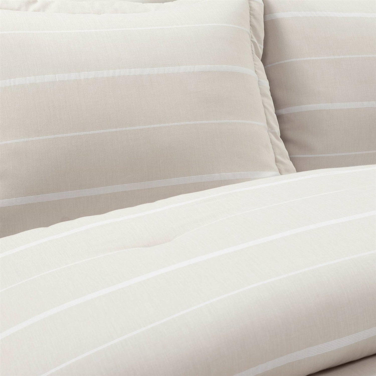 Full/Queen Beige Off-White Stripe Lightweight 3-Piece Comforter Set-2