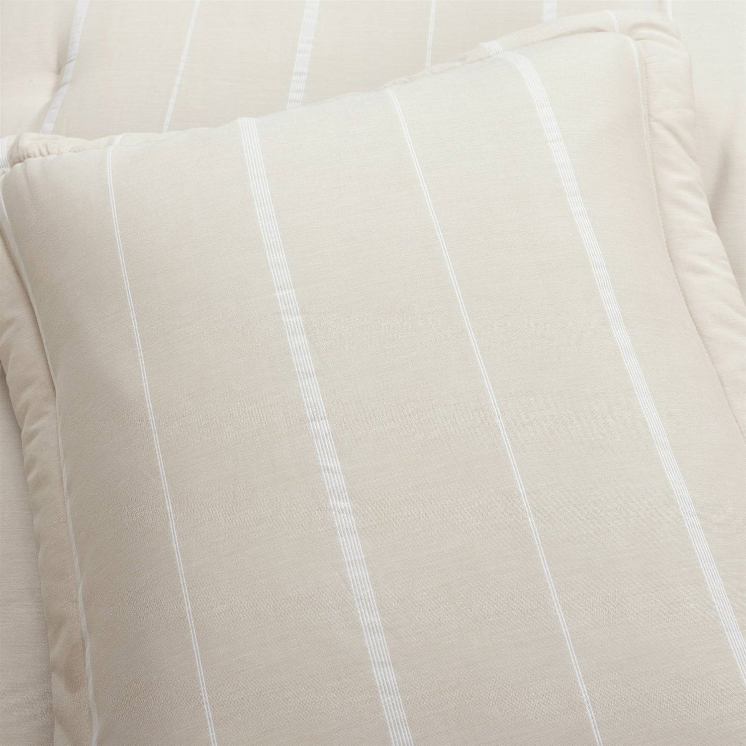 Full/Queen Beige Off-White Stripe Lightweight 3-Piece Comforter Set-3