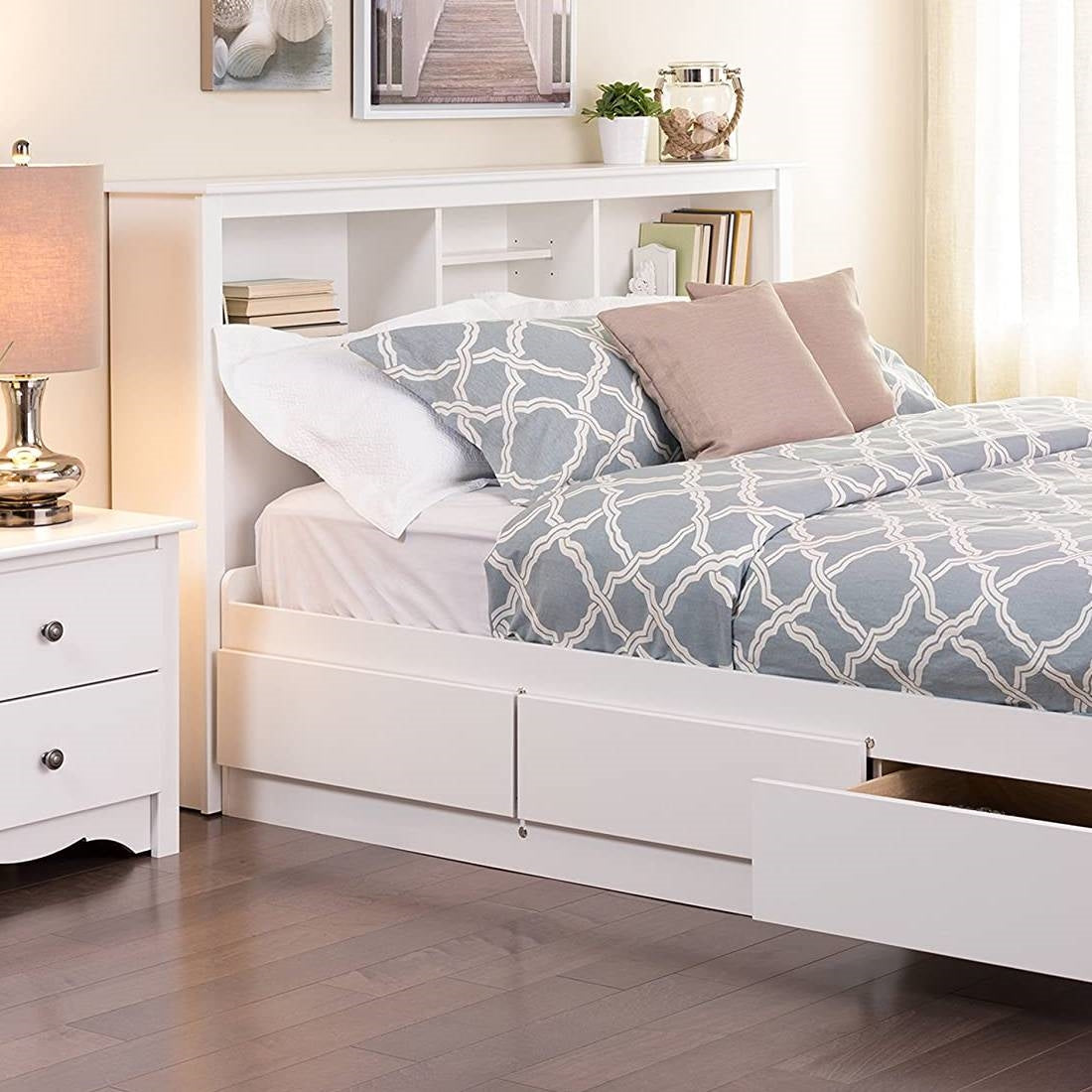 Full / Queen size Stylish Bookcase Headboard in White Wood Finish-1