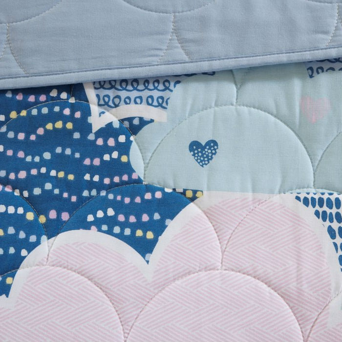 Full/Queen Kids Blue Pink Unicorn Clouds Quilt Coverlet Bedspread Set-2