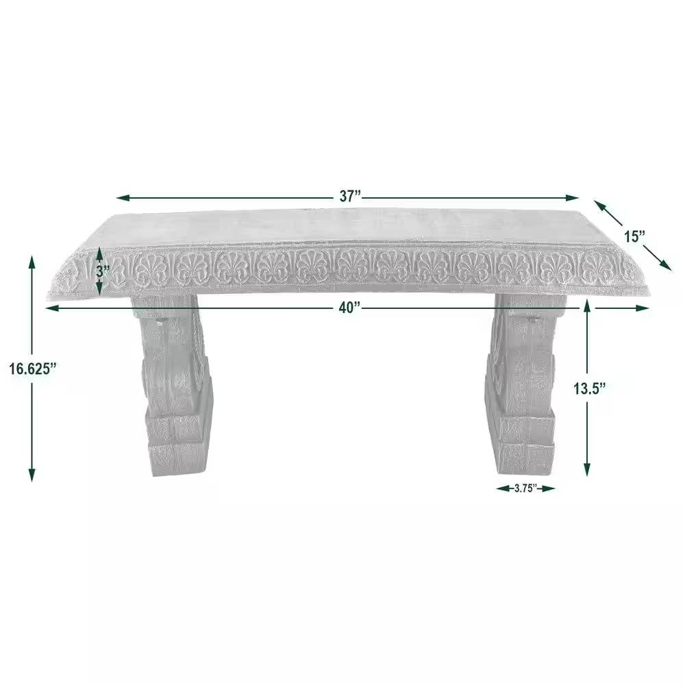 Black Fiber-Clay Resin Outdoor Garden Bench in Stone Finish-4