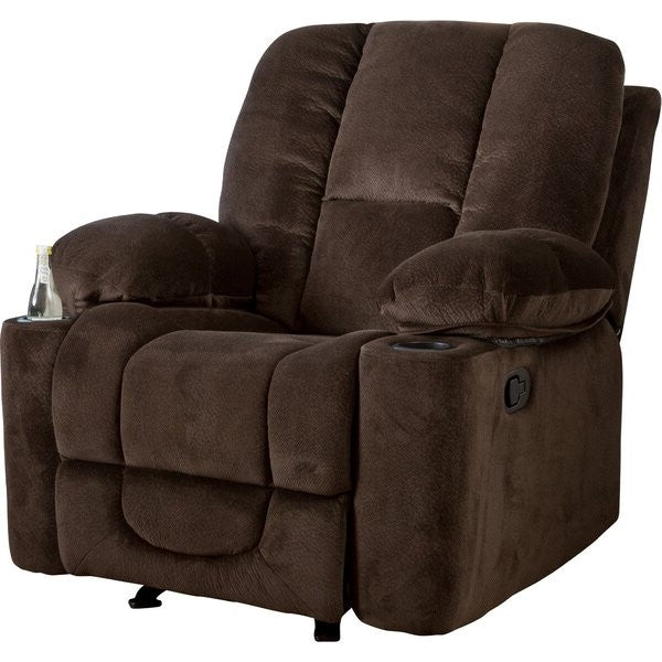 Traditional Upholstered Manual Reclining Sofa Chair w/ 2 Cup Holders and Footrest Brown-0